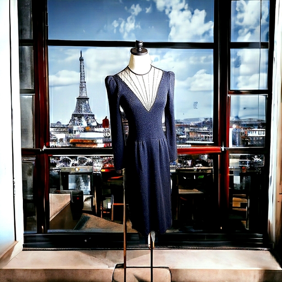 St.John Signature Santana Knit Black Tie Gala Bejewled Sheer Neckline Dog Show S - Picture 2 of 14